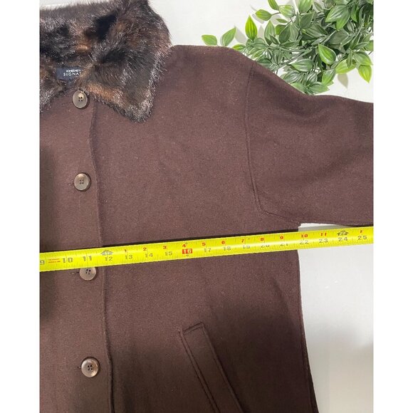 Jones New York Signature Brown Wool Blend Coat With Faux Fur Collar P/M - Picture 9 of 13